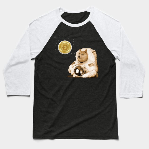 Dogecoin to the Moon Doge Astronaut and Coin Moon Baseball T-Shirt by ArtedPool